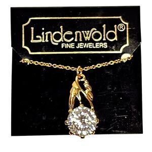 Lindenwold 14KGE Solitaire Necklace Cubic Zirconia Pendant 12mm Stone 18" Chain